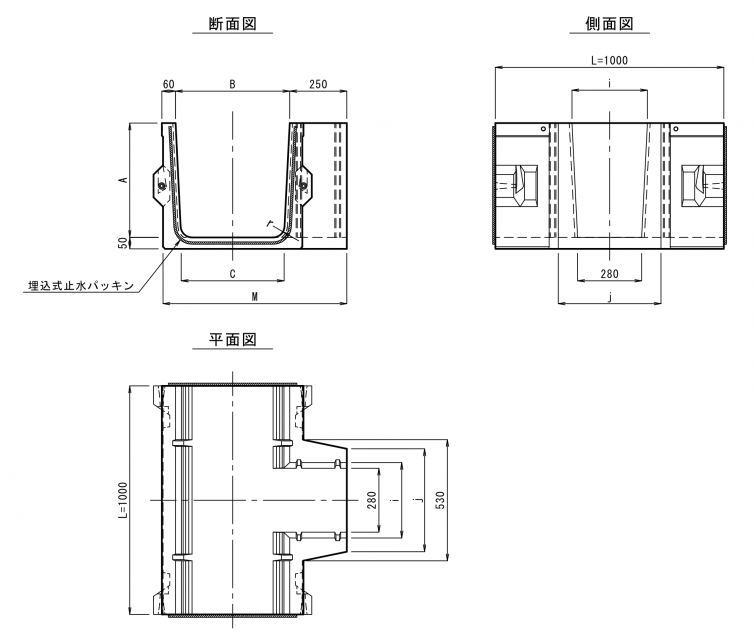 NKフリューム分水　製品寸法図